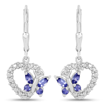 Quintessence Butterfly Gemstone Earrings Tanzanite Butterfly and Heart Earrings Genuine Gemstones 925 Sterling Silver